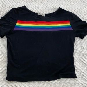 Black with rainbow stripe crop top.